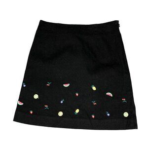Talbots Kids Skirt Girls 7 Black Fruit Embroidery Side Zip Stretch Pink Yellow C
